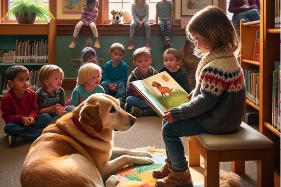 Kids are invited to read to a therapy dog at the Danvers Public Library in Massachusetts