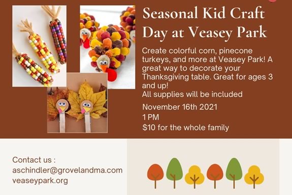 Seasonal Kid Craft Day at Veasey Memorial PArk in Groveland, MA