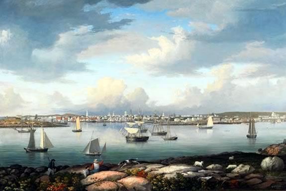 Gloucester Harbor from Rocky Neck by Fitz Henry Lane (1844) at Cape Ann Museum in Gloucester, Massachusetts 