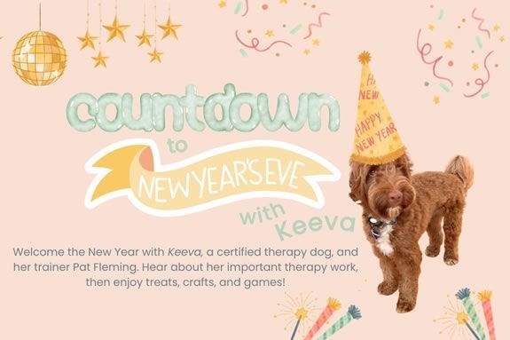 Celebrate New Year's Eve with Keeva the Therapy Dog at the Hamilton-Wenham Public Library.