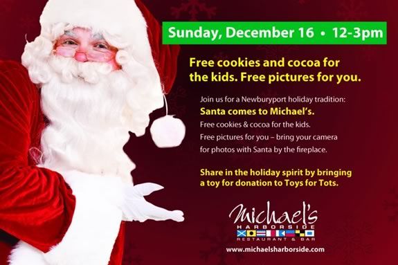 Come have cookies and cocoa with Santa at Michael's Harborside in NBPT!